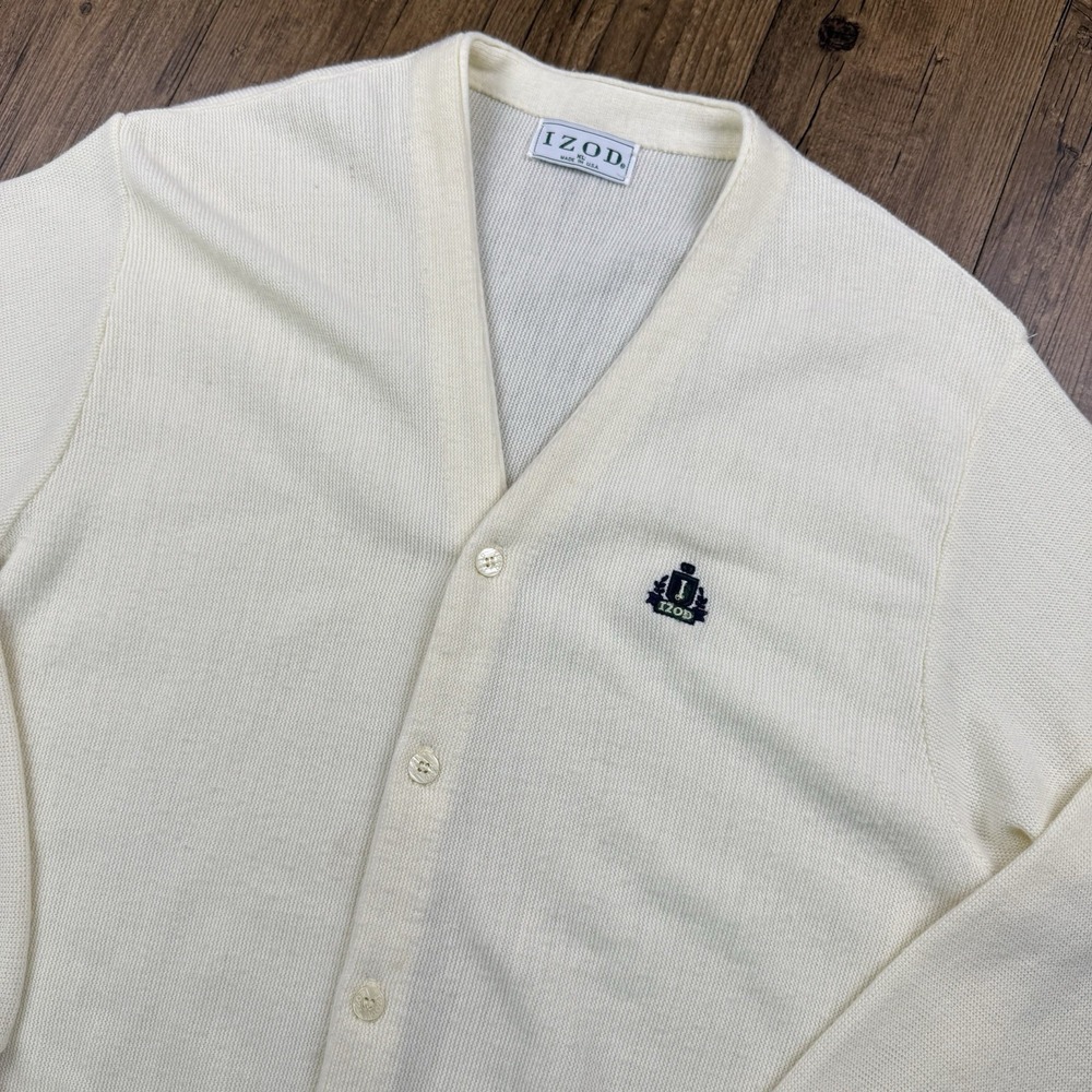 Vtg Izod Cardigan‎ Sweater Mens XL Cream Orlon Acrylic Button Front V Neck USA